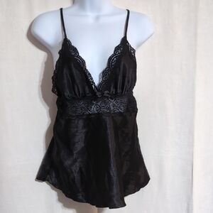 Seven Til Midnight Black Satin Lace Camisole Top Size Small